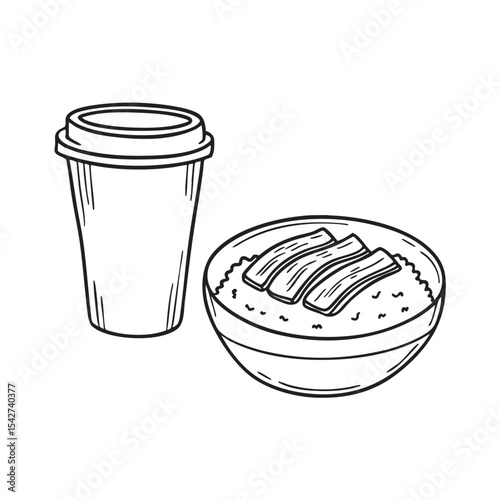 Unagi served over rice beside a cup lid and moist napkin
