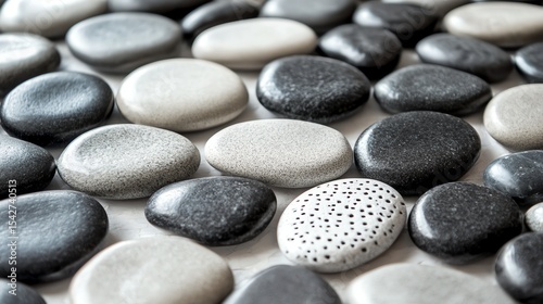 odern Grayscale Pebble Mosaic on White Background