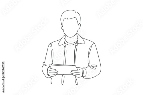 Man Holding a Tablet Minimalist Line Art Illustration