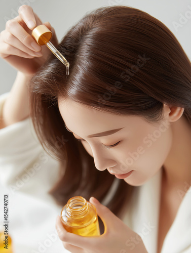 두피에 헤어오일을 바르는 여성
