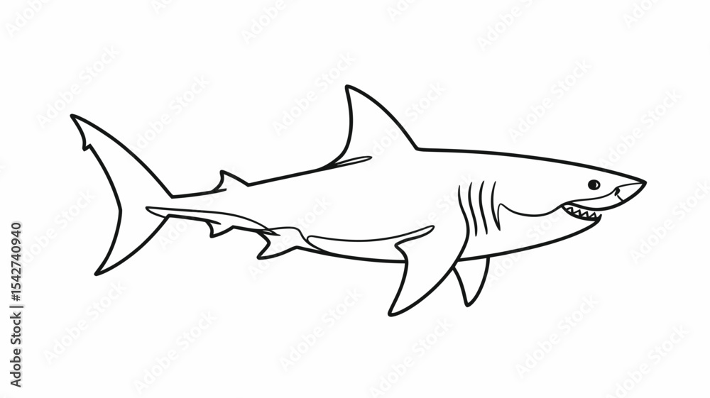 Fototapeta premium Line Art Great White Shark Illustration