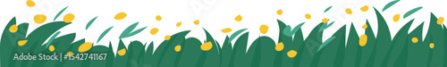 Grass Patch with Flowers vector border for nature, spring, landscape, and garden decoration