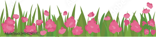 Colorful Spring Flowers Band vector border for nature, spring, landscape, and garden decoration