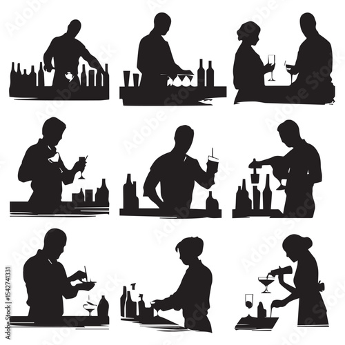 bartender silhouette set, Black & White silhouette set