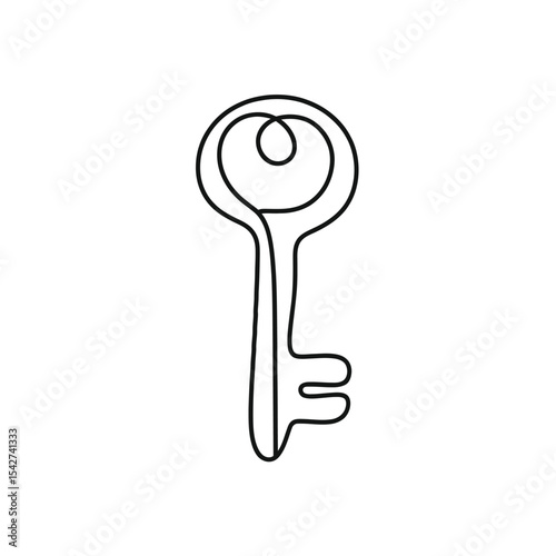 Single Line Drawing of a Heart Shaped Key