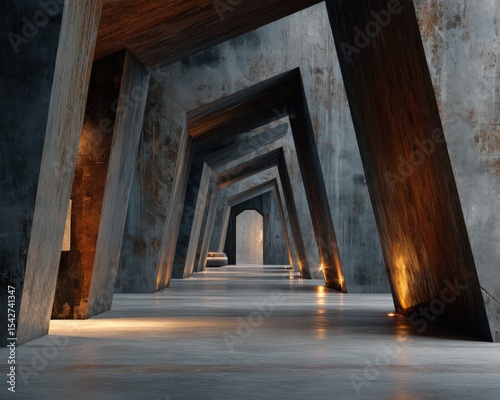 Modern Concrete Corridor with Warm Lighting