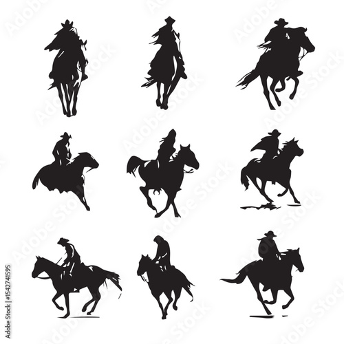 bronco silhouette set, Black & White silhouette set
