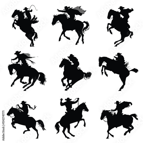 bronco silhouette set, Black & White silhouette set