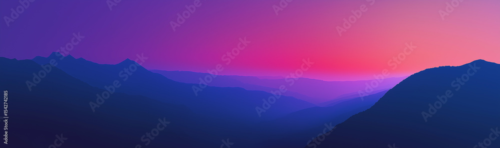 Wide - format banner landscape background, purple - pink gradient sky, layered mountains outline tranquil grand contours Wide - format banner landscape background, purple - pink gradient sky, layered mountains outline tranquil grand contours