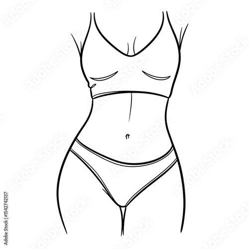 Outline of a womans body in underwear isolated on white background