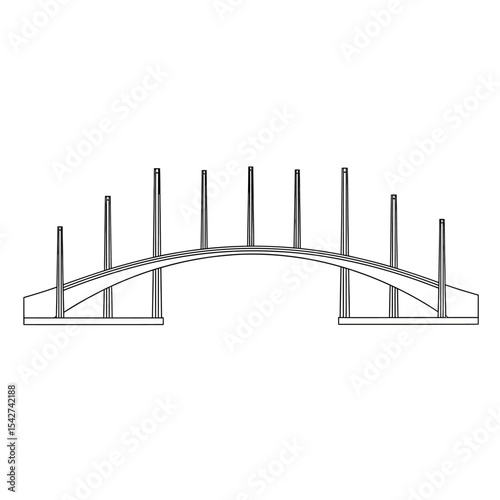 Line drawing of a modern bridge isolated on white background