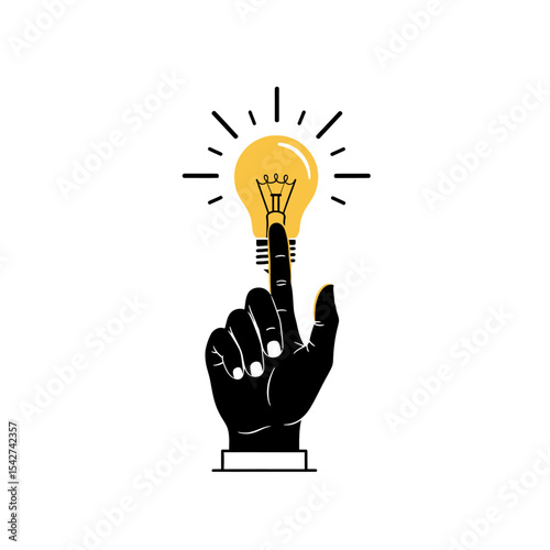 A hand touching a light bulb symbolizing a bright idea isolated on white background
