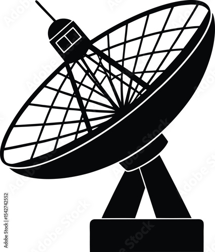 Black Radar Dish Silhouette On White Background

