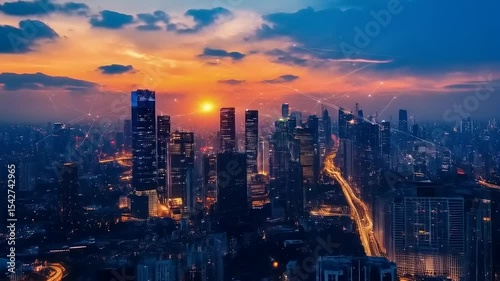 Wallpaper Mural Sunset Cityscape: A Connected Metropolis at Dusk Torontodigital.ca