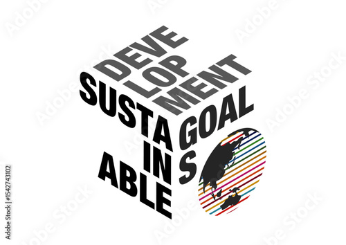 Three-dimensional logo design using 17 colors of SDGs sustainable development goals Isometric