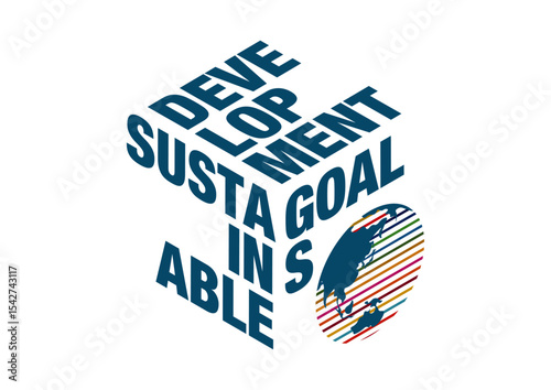 Three-dimensional logo design using 17 colors of SDGs sustainable development goals Isometric