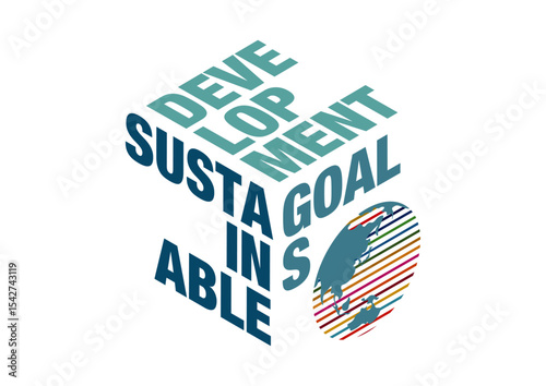 Three-dimensional logo design using 17 colors of SDGs sustainable development goals Isometric