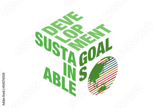 Three-dimensional logo design using 17 colors of SDGs sustainable development goals Isometric