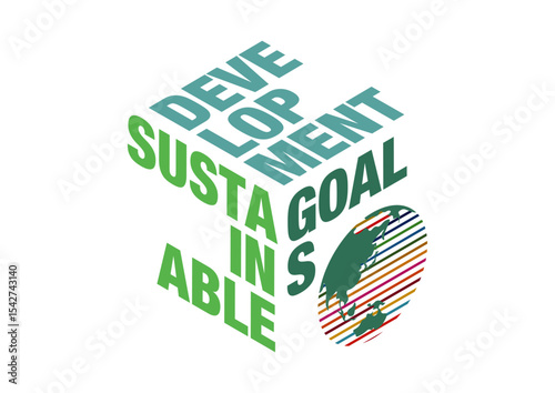 Three-dimensional logo design using 17 colors of SDGs sustainable development goals Isometric