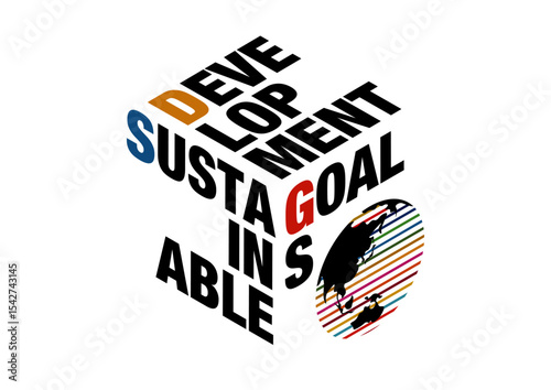 Three-dimensional logo design using 17 colors of SDGs sustainable development goals Isometric