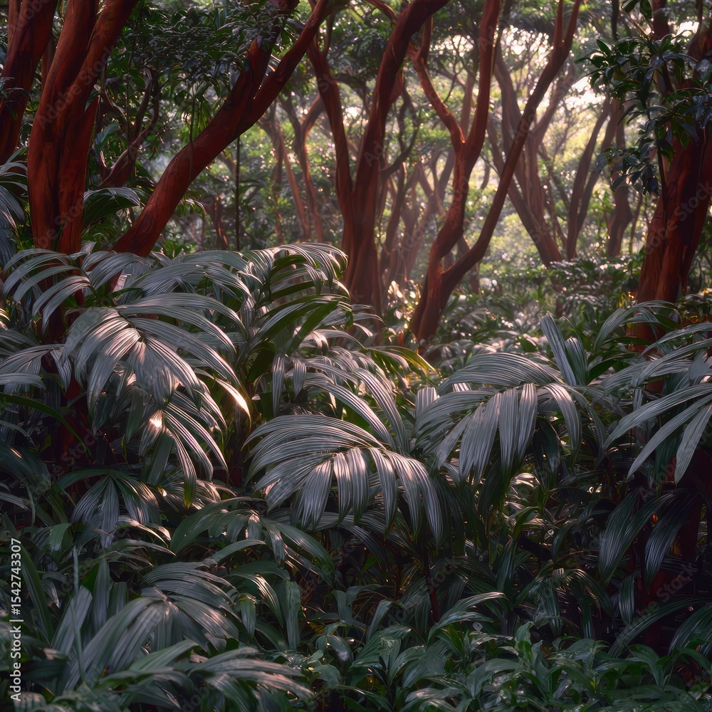 Fototapeta premium Lush tropical forest bathed in morning light