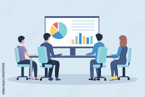 Business Meeting with Data Presentation Team Collaboration Financial Analysis and Strategy Planning in a Modern Office Setting with Charts