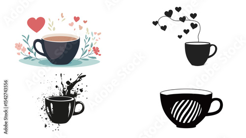 Black Coffee in a Cup with Steam – Vector Illustration
