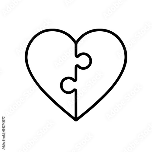 Puzzle heart in outline style – symbol of relationship connection and emotional match
