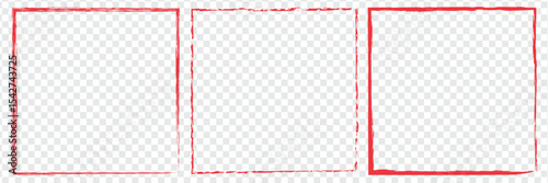 Set of red brush painted ink stamp frames with place for your design element. red brush painted ink stamp heart frame on transparent background. Eps 10.  