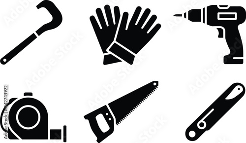 Silhouetted tools illustration depicting various hand tools and equipment for construction or repair