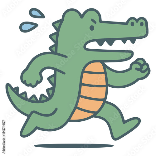 running crocodile sweating flat color vector illustration template design