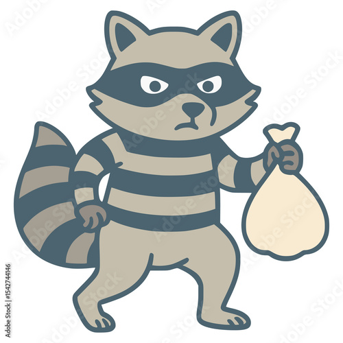 raccoon burglar thief crime flat color vector illustration template design