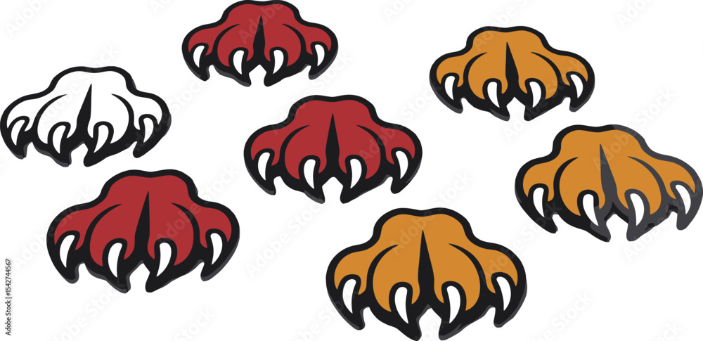 Obraz premium Diverse collection of colorful cartoon claw marks in various colors against a white background