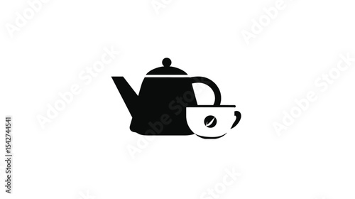 Coffee Pot and Cup: Minimalist Black and White Icon