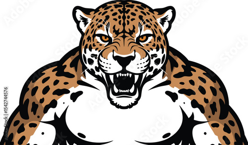 Fierce jaguar illustration depicting aggression and strength ready to pounce with sharp fangs