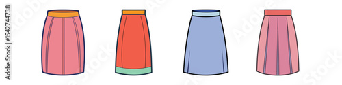 Midi Skirt Flat Style Fashion Vector Illustration