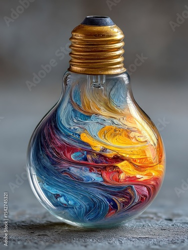 Abstract Colorful Swirls Inside Lightbulb