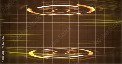 Virtual 3d hud moving background 4K. Circular interface on top and bottom glowing grid lines, futuristic technology development background. Hologram viewfinder VHS BG. Data screen distortion clip.
