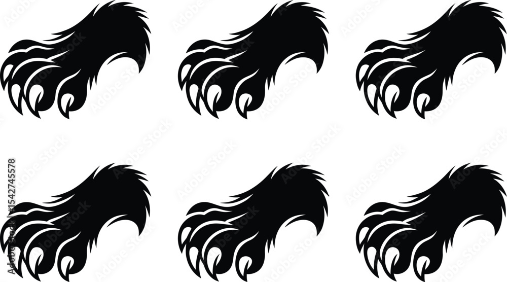 Naklejka premium Repeating pattern of black bear claw footprints on a clean white background for design elements