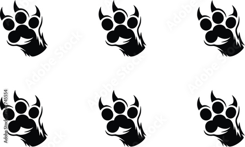 Black paw prints silhouette design for wildlife and animalistic design on a white background