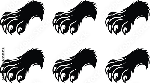 Repeating pattern of black bear claw footprints on a clean white background for design elements