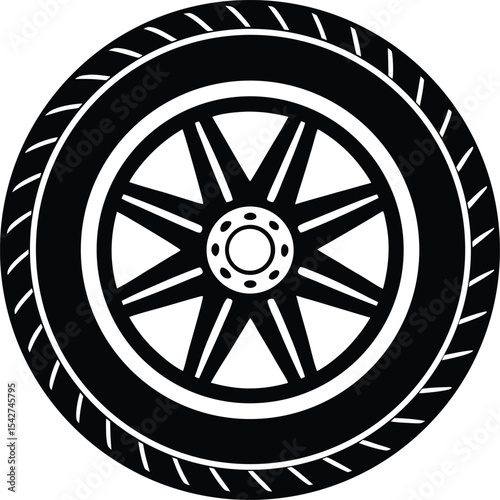 Black Stylish Tire Silhouette On White Background
