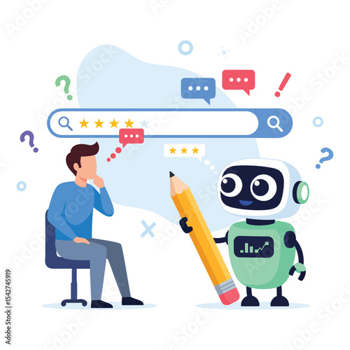 Tiny people communicating with a chatbot vector illustration