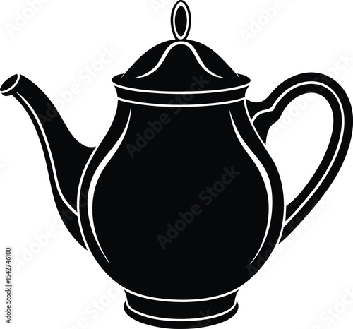 Black Teapot Silhouette On White Background
