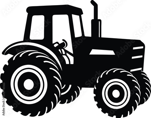 Black Tractor Silhouette On White Background
