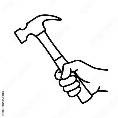 Hand Holding Claw Hammer Line Art Illustration