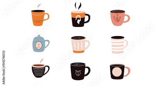 Black Coffee in a Cup with Steam – Vector Illustration