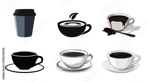 Black Coffee in a Cup with Steam – Vector Illustration