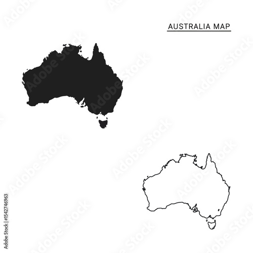 "Australia Map Vector – Black Silhouette and Outline Map for Educational and Creative Design Use"