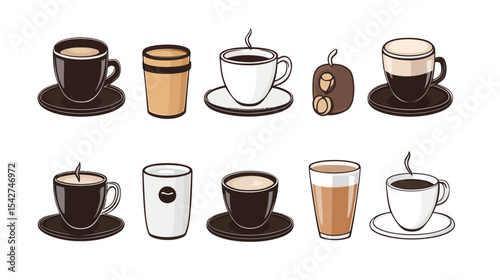 Black Coffee in a Cup with Steam – Vector Illustration